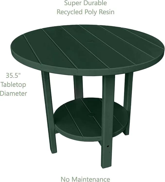 Phat Tommy Round Poly Resin Outdoor Patio Dining Table, All Weather Poly Patio Outdoor Furniture, Green by GreenHaven Gardens