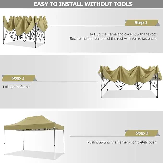 COBIZI 10x15 Heavy Duty Pop up Canopy Tent with 4 sidewalls Commercial Outdoor Canopy Wedding Party Tents for Wedding All Season Wind & Waterproof Gazebo with Carry Bag, Khaki(Frame Thickened) by GreenHaven Gardens