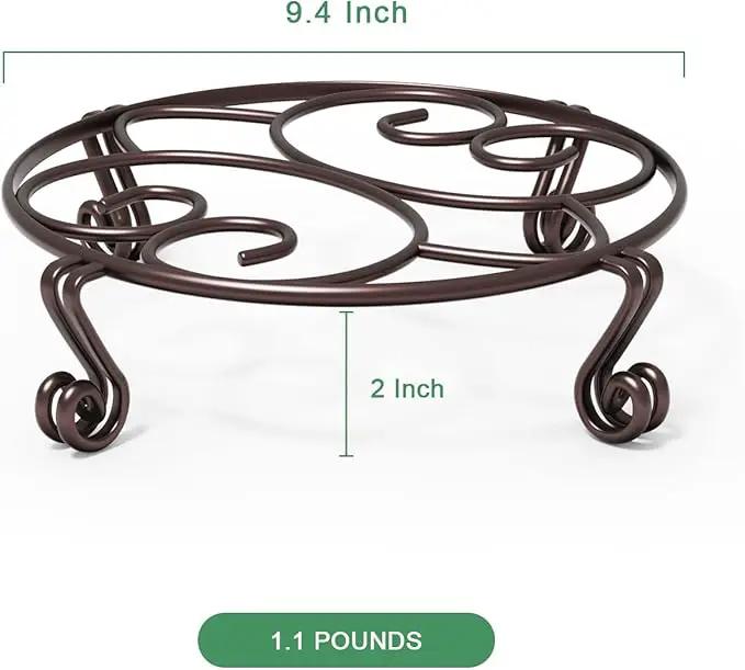Yimobra 4 Pack Plant Stand for Flower Pot Heavy Duty Potted Holder Indoor Outdoor Metal Rustproof Iron Garden Container Round Supports Rack for Planter (4PC Brown 9.4 x 2 IN) by GreenHaven Gardens