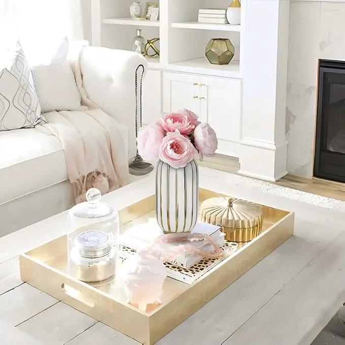 Briful Gold Plated Lantern Ceramic Vase Home Decor Creative Design Porcelain Decorative Flower Vase 8.66'' White Ceramic Vases for Wedding Anniversary Decoration by GreenHaven Gardens