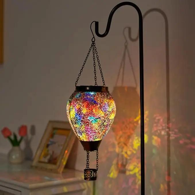 DREAMSOUL Mosaic Hot Air Balloon Solar Lantern with LED Light, Hanging Glass Solar Lanterns Outdoor Waterproof for Garden Patio Porch Decor by GreenHaven Gardens