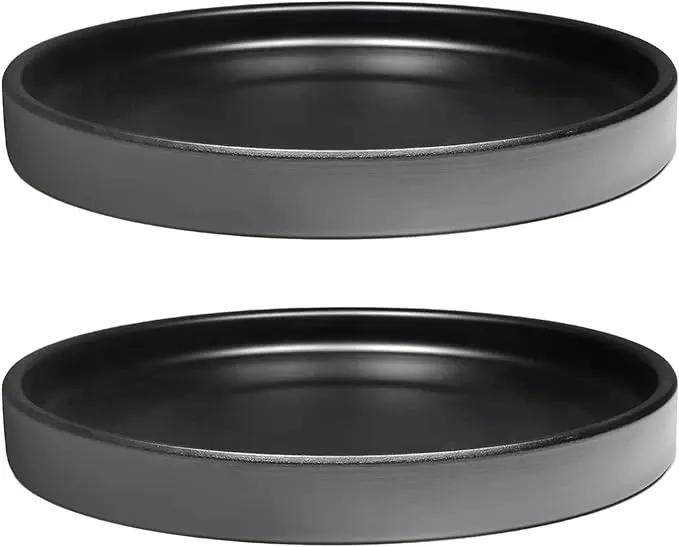 2 Pack Ceramic Plant Saucer Pot Tray 8 Inch, Planter Saucers 4 5 6 7 8 9 10 11 12 13 Inch for Indoors Outdoor, Durable Sturdy Flower Drainage drip Water Tray for Glazed Pots Base (8.5 Inch-Black) by GreenHaven Gardens