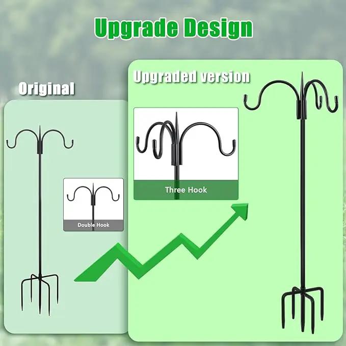 FEED GARDEN [Upgrade Version 92 Inch Three Shepherd Hooks for Outdoor,Bird Feeder Pole with 5 Prong Base, Adjustable Shepard Hooks for Hanging Plant, Solar Lanterns, Wind Chimes, 2 Pack by GreenHaven Gardens