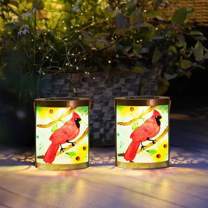 Starsoul 2 Pack Hanging Solar Lantern Outdoor Waterproof Glass Red Cardinal Decorative Solar Lights for Outside Garden Yard Table Patio Decor Cardinal Gifts by GreenHaven Gardens