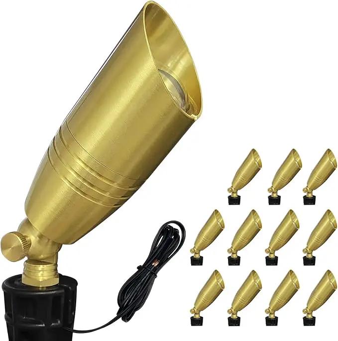 COLOER Die-cast Brass Landscape Spotlight 12-Pack Without Bulb,12V AC/DC Low Voltage Copper Outdoor Lighting with Ground Stake, Directional Garden Patio Spot Up Light (102B Brass Finish) by GreenHaven Gardens