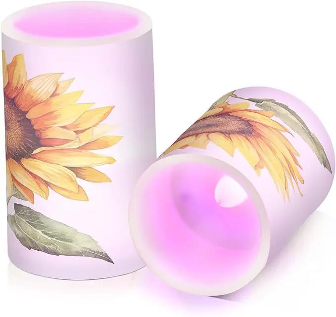 Flickering Flameless Candles, Beautiful Sunflower LED Candles with Remote Timer, Set of 2 Battery Operated Candle for Valentine Wedding Birthday by GreenHaven Gardens