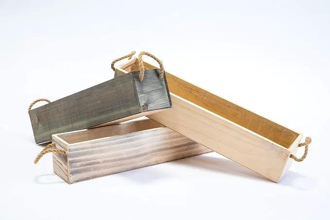 20" Rectangular Rustic Wood Planter with Handle and Plastic Liner l Rustic Barn Wood l Country Style, Home and Wedding Decorations, Garden Ornaments (20x4 w Handle Set of 2, Natural) by GreenHaven Gardens