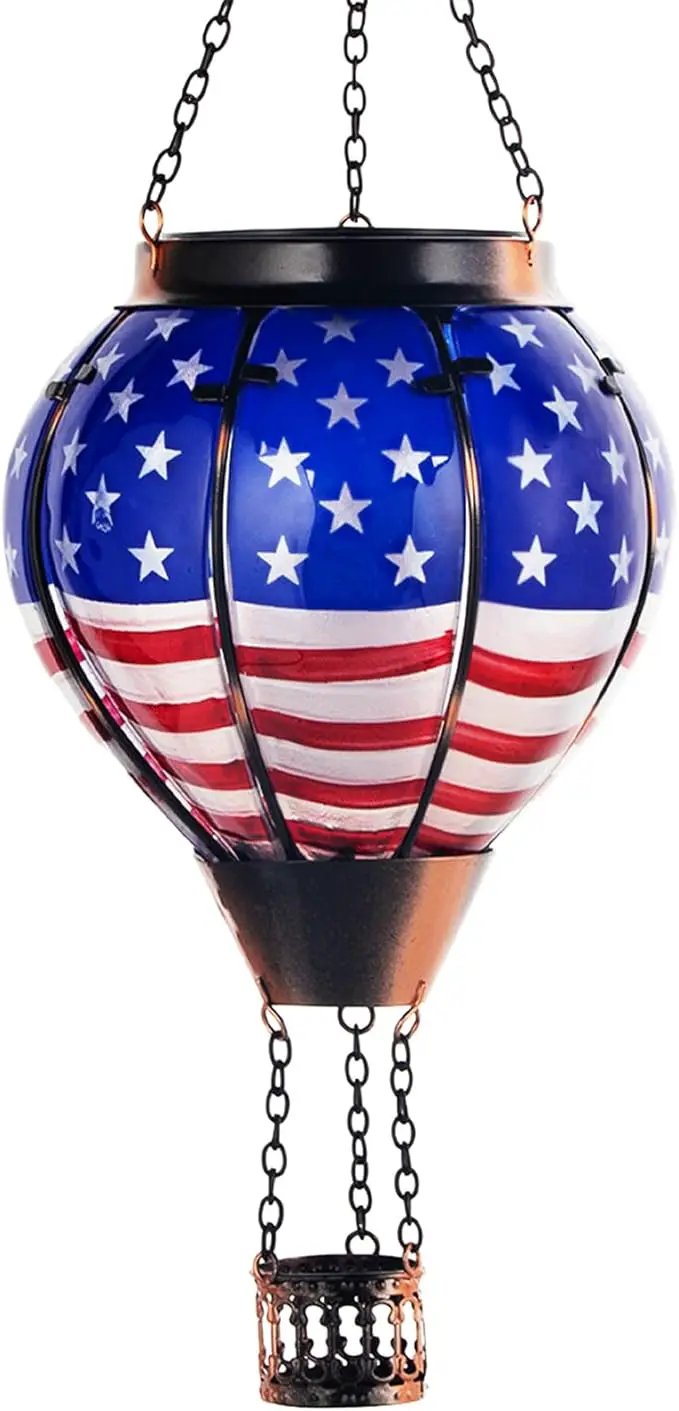 Hot Air Balloon Solar Lantern Outdoor - Flame Hanging Solar Light Waterproof Lanterns for Patio Garden Yard Farmhouse Decor, Great Gift(Flag) by GreenHaven Gardens