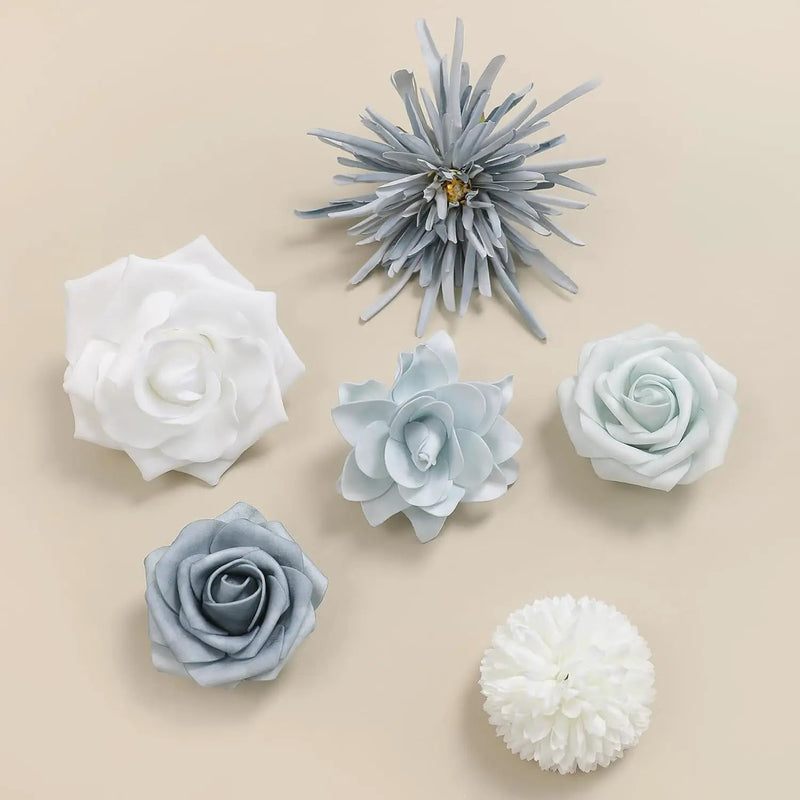 Blue White Artificial Flowers Silk Fake Roses Peonies Greenery Combo Box Set for DIY Wedding Bouquets Bridal Shower Centerpieces Floral Arrangements Party Tables Home Decoration by GreenHaven Gardens
