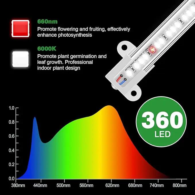 Wiaxulay Grow Light, 360 LEDs Full Spectrum Plant Light for Indoor Plants, 6 Bars/16 in Grow Light Strip with Auto Timer 6/12/16 Hrs, 3 Switch Modes, 5 Dimmable Levels for Green House Hydroponics by GreenHaven Gardens