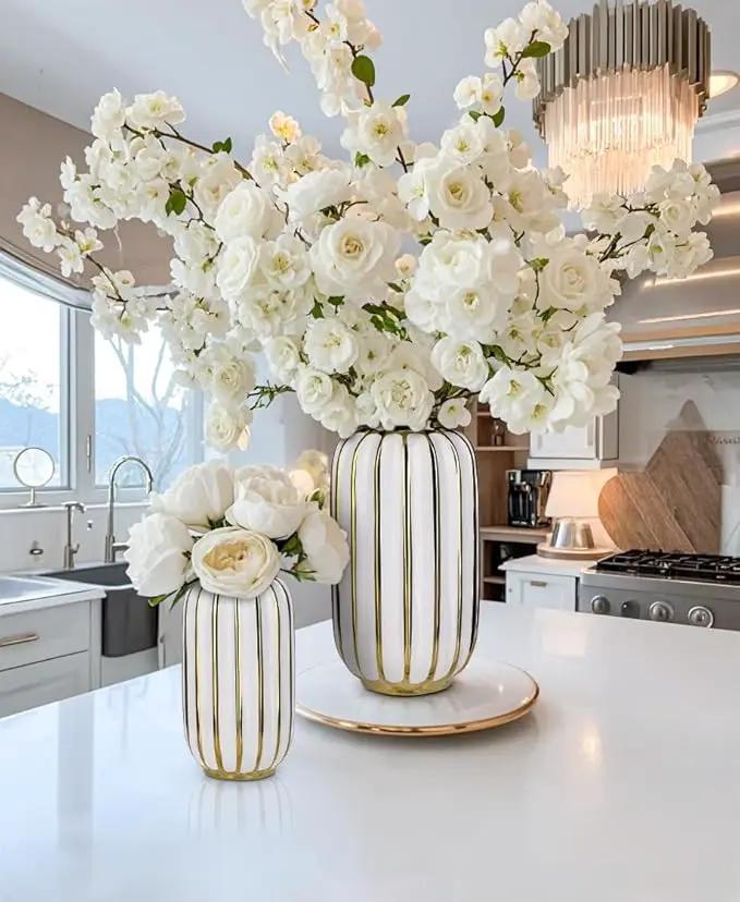 Briful Gold Plated Lantern Ceramic Vase Home Decor Creative Design Porcelain Decorative Flower Vase 11.02'' White Ceramic Vases for Wedding Anniversary Decoration by GreenHaven Gardens
