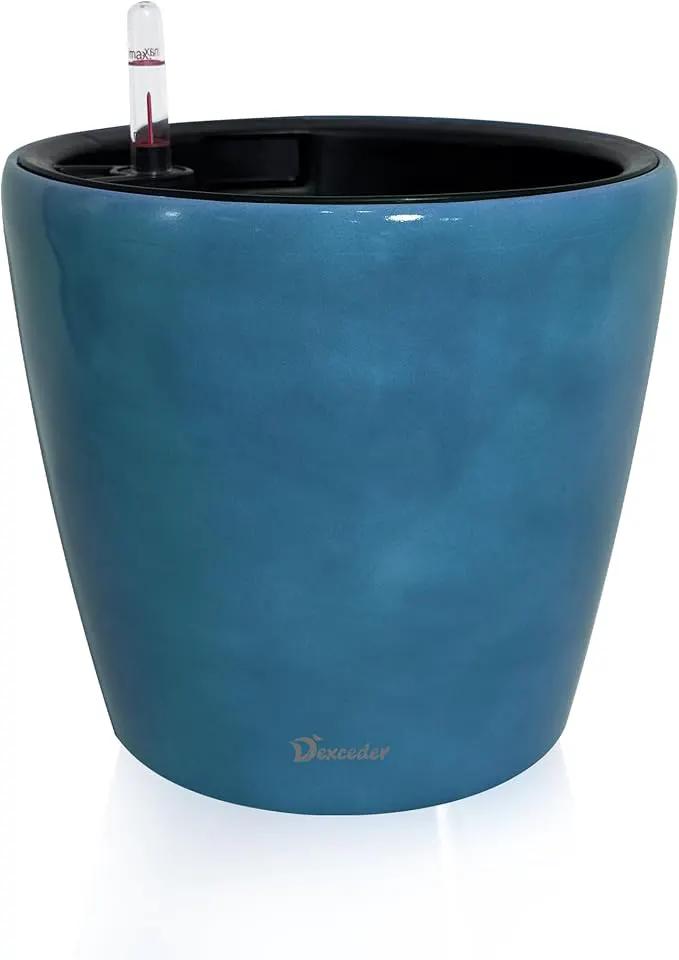 Dexceder 9x8 Inches Self Watering Planter Indoor Outdoor, Inner Pot Design, Thickened Table Flower Plant Pot with Water Level Indicator (Peacock Blue Gradient) by GreenHaven Gardens