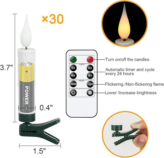 DRomance Christmas Tree Flameless Taper Candle Lights Battery Operated with 10-Key Remote and Timer, 30 Pack Plastic 3D Wick Flickering LED Taper Candles Multi-Using Home Garden Holiday Decor 3.4" by GreenHaven Gardens
