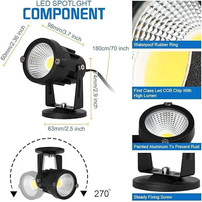 4 Pack 10W LED Spot Lights Indoor Uplight, Security Floor Spotlight,Ceiling Spotlight,120V Landscape Lights, Home,Garden,Yard with US 2-Plug Warm White by GreenHaven Gardens