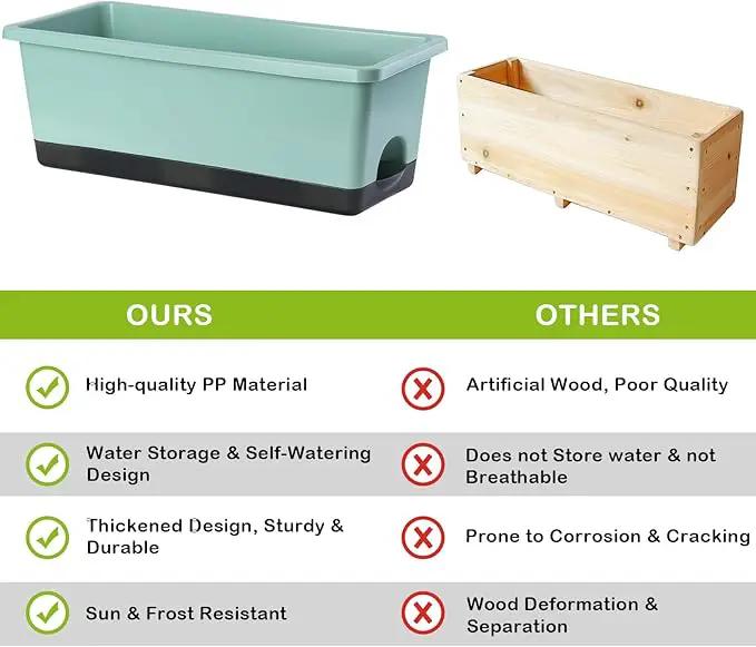 Window Box Planter 8 Pcs, 17 Inches Rectangle Flower Pots with Drainage Holes and Trays, Vegetable Planters for Windowsill Patio Garden Balcony Home Porch Yard Indoor Outdoor by GreenHaven Gardens