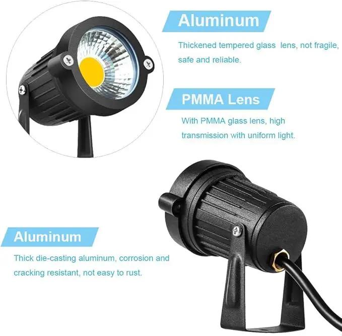 2 Pack Outdoor Landscape Lighting 5W COB LED Spotlights for Garden Lawn Wall Yard Path with Spiked Stand and Plug Adapter (Cool White) by GreenHaven Gardens