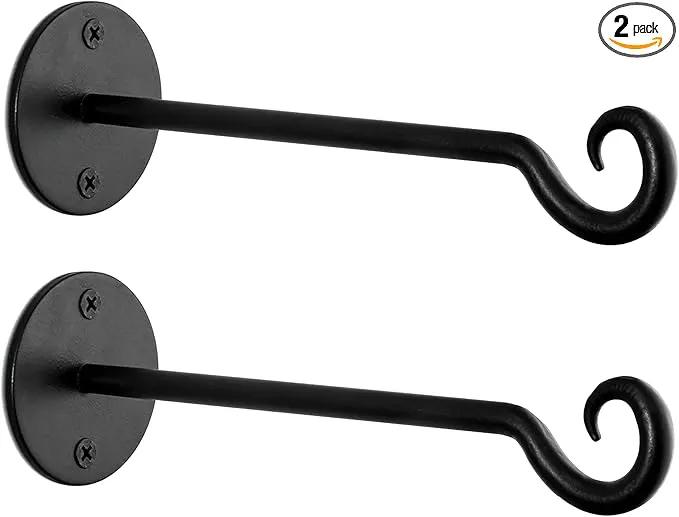 Monarch Abode Wall Mount Plant Hook Premium Metal Decorative Hanging Bracket for Plants Bird Feeders Planters Home Decor, Heavy Duty, 7.5 inch, Set of 2, Black by GreenHaven Gardens