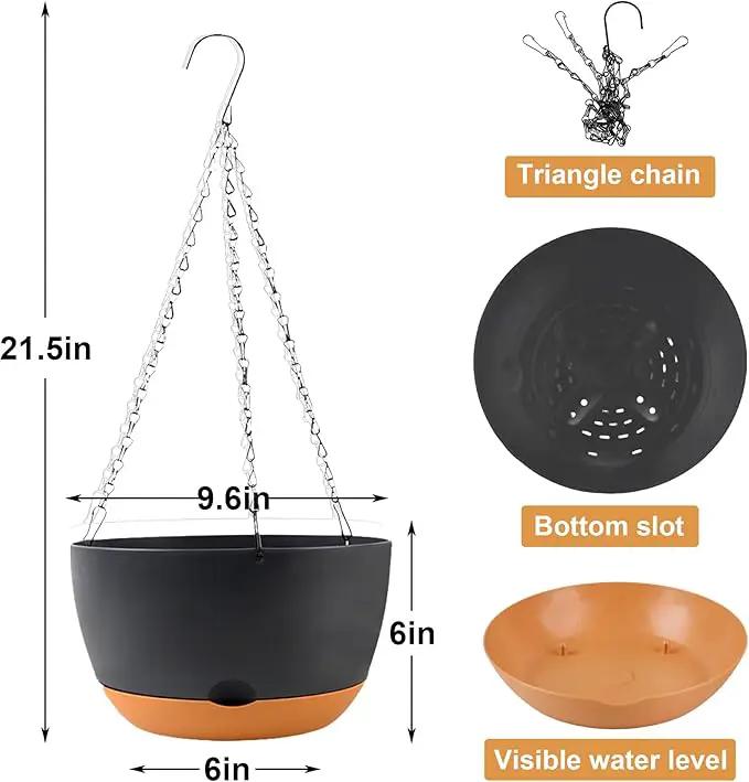10 inch Plant Pot Hanging Planters Self Watering Pots for Indoor Plants, 3 Pack Plastic Hanging Basket with Removable Tray for Home Garden Porch Balcony Patio Decor(Black) by GreenHaven Gardens