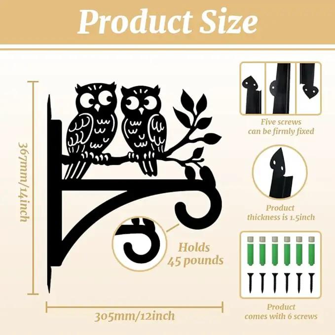 peacoblue Iron Plant Hangers Hooks for Outdoor Indoor Hanging Plants Flower Fern Pots Lantern Bird Feeder Wind Chimes, 12"x14" Owl Weather Resistant Metal Wall Holder for Porch Garden Farmhouse(Owl) by GreenHaven Gardens
