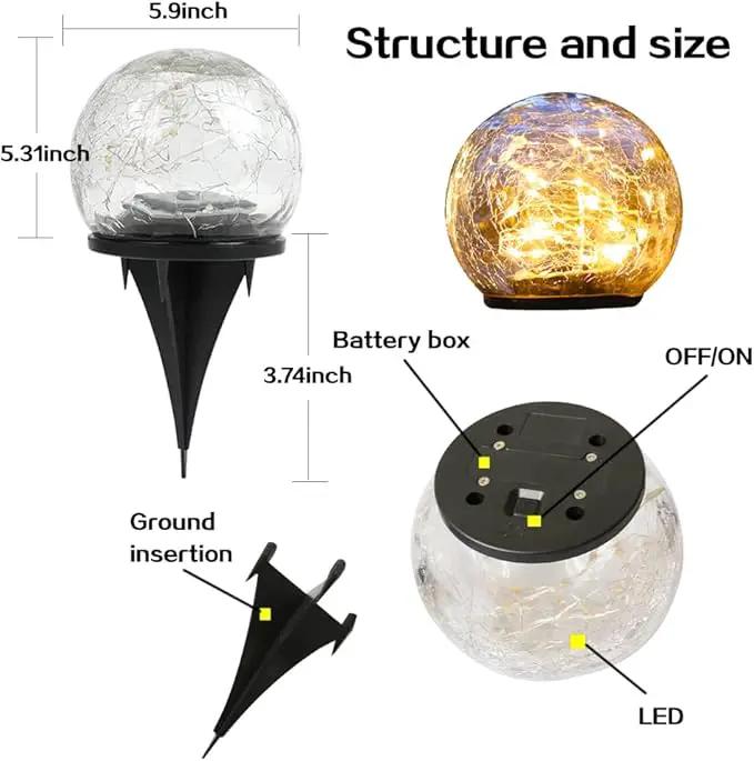 TOMEX Solar Garden Lights, Cracked Glass Ball Waterproof Warm White LED for Outdoor Decor Decorations Pathway Patio Yard Lawn, 1Pack (5.9") by GreenHaven Gardens