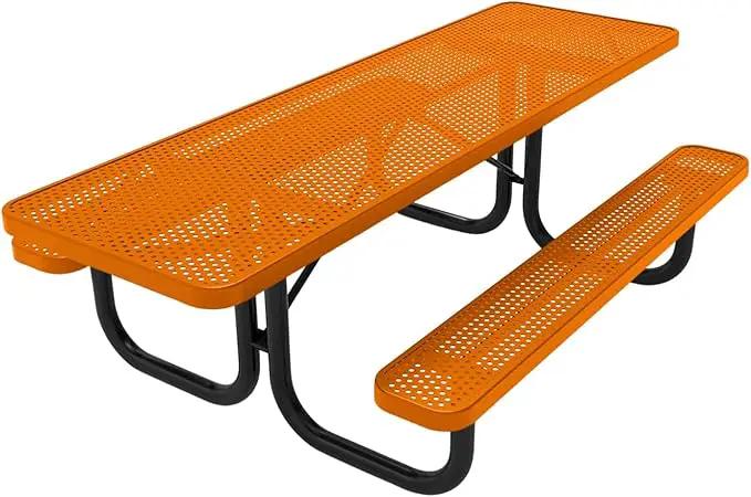 Coated Outdoor Furniture Heavy-Duty Portable ADA-Compliant Outdoor Picnic Table, Punched Steel Patio Dining Furniture Made in America (8ft Rectangular, Both-Side Handicap, Orange) by GreenHaven Gardens