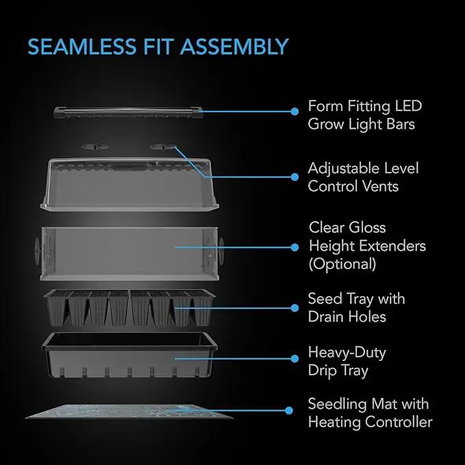 AC Infinity Heavy Duty 3mm Thick Humidity Dome Germination Kit with Waterproof Seedling Mat, Dimmable LED Grow Light Bars, Vented Height Extensions for Indoor Gardening, Seed Starting, Plant Cloning by GreenHaven Gardens