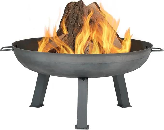 Sunnydaze 30-Inch Cast Iron Heavy-Duty Fire Pit for Outside - Wood-Burning Outdoor Fire Pit Bowl with Handles - Steel Finish by GreenHaven Gardens