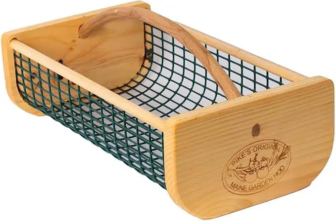 Maine Garden Hod Basket for Vegetable Gardening and Harvest Gathering or Farmhouse Decor, Pine and Oak with PVC Wire Mesh, USA Made, 16 x 9 in, 8 quart by GreenHaven Gardens