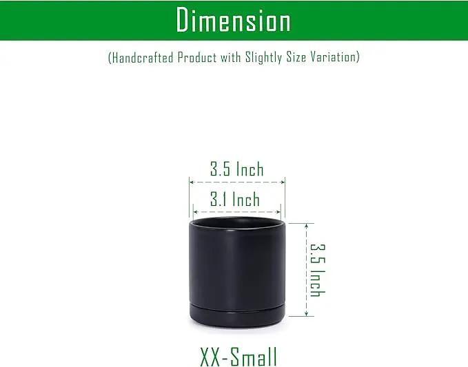 D'vine Dev Set of 2 Plants Pots, 3.5 Inch Ceramic Planter Pot for Plants with Drainage Hole and Saucer, Black, 94-V-A-2 by GreenHaven Gardens