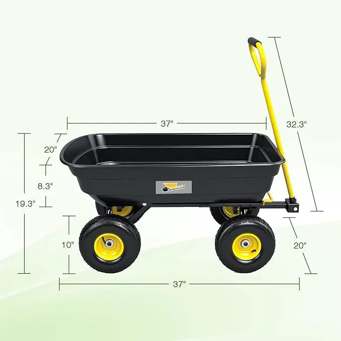 Garden Dump Cart, Heavy-Duty Utility Wagon with 600 lb Capacity, 4 Cu Ft Bed, 10" Pneumatic Tires, 180° Pivot Steering for Yard, Lawn, and Beach Use by GreenHaven Gardens