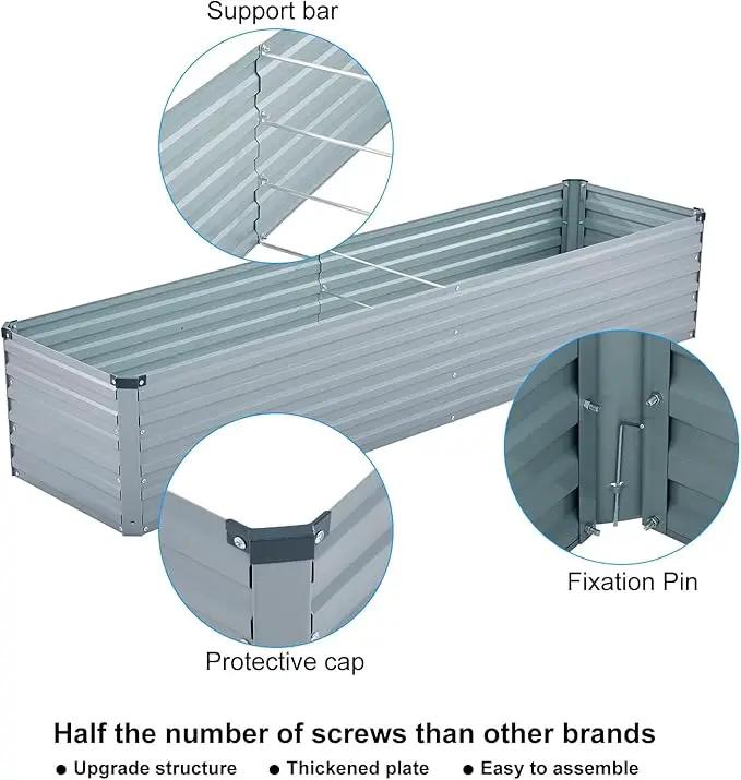 12x2x1FT Galvanized Raised Garden Beds Kit Large Outdoor Metal Gardening Planter Box for Vegetable Elevated Flower Herbs, Gray by GreenHaven Gardens