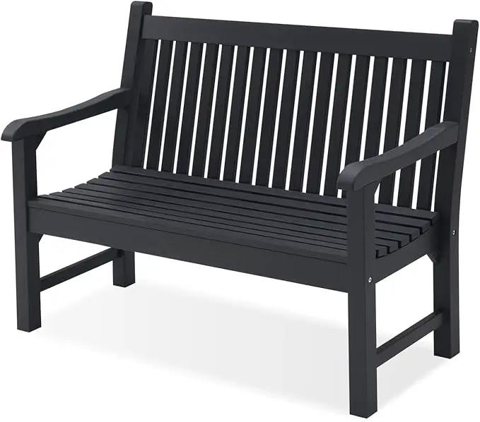Psilvam Garden Bench, 2-Person Poly Lumber Patio Bench, All-Weather Outdoor Bench That Never Rot, Memorial Bench, Suit for Garden, Porch and Park (Black) by GreenHaven Gardens