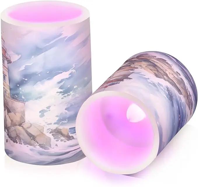 Flickering Flameless Candles, Lighthouse Ocean LED Candles with Remote Timer, Set of 2 Battery Operated Candle for Valentine Wedding Birthday by GreenHaven Gardens