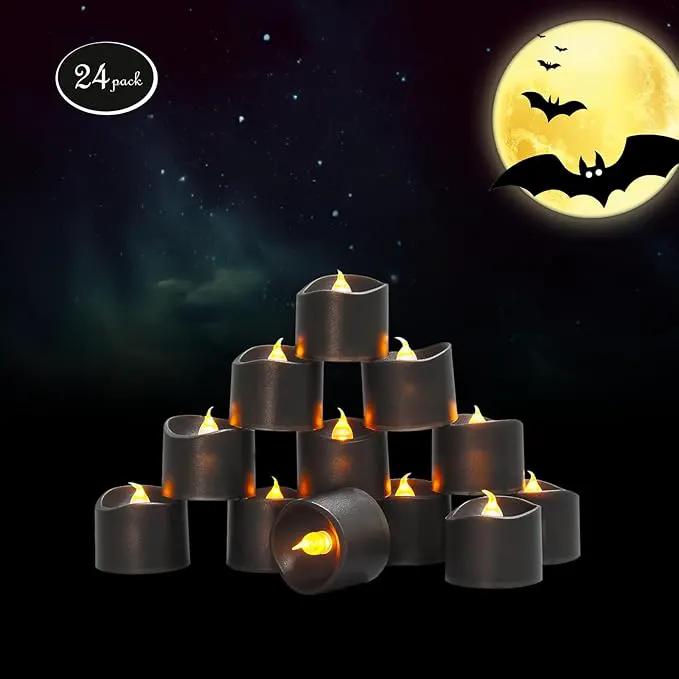 JOSU Flameless Candles Halloween Decorations, 24PCS Tea Lights Candles Battery Operated, Realistic Votive Tealights with Warm Light for Christmas Decors Outdoor(Black) by GreenHaven Gardens
