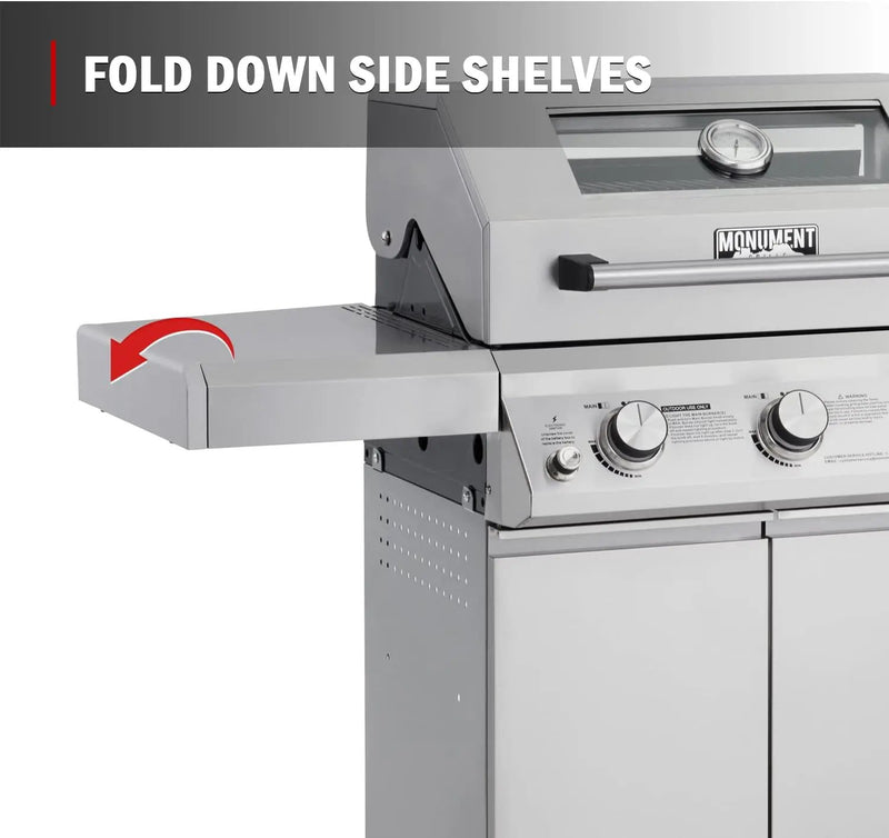 Monument Grills Larger 3-Burner Propane Gas Grills barbeque Stainless Steel Heavy-Duty Cabinet Style with Knob Controls, Outdoor Use, Mesa 300 by GreenHaven Gardens