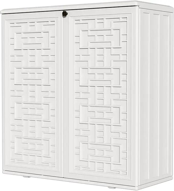 HOMSPARK Indoor/Outdoor Storage Cabinet with Doors and Shelf, 34”x16”x36” HDPE Plastic Storage Box for Patio, Bedroom, Bathroom, Living Room, Balcony, Multi-Purpose for Daily Tools, White by GreenHaven Gardens