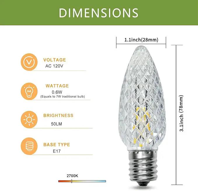 50Pack C9 Replacement LED Light Bulbs, Strawberry Christmas Bulb 2700K Soft White Shatterproof & Waterproof Outdoor String Light Bulbs, E17 Candelabra Base Edison Bulbs for Holiday Decoration by GreenHaven Gardens