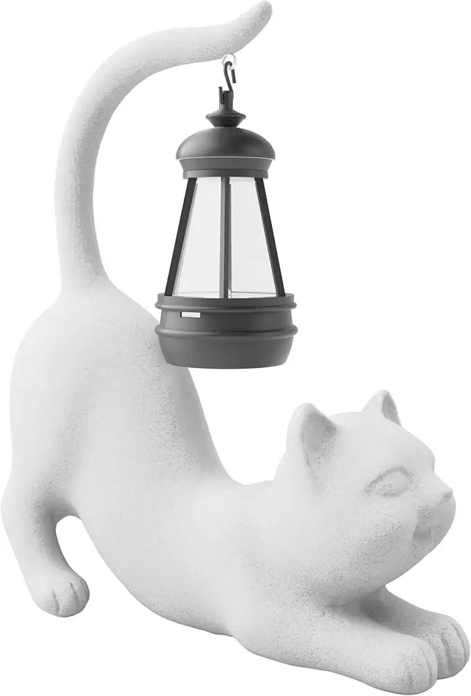 Solar Cat Garden Statue 10 Inch Porch Patio Decor for Outside Yard Decoration Outdoor Unique Housewarming Gardening Birthday Gifts for Cat Lovers Women Grandma by GreenHaven Gardens
