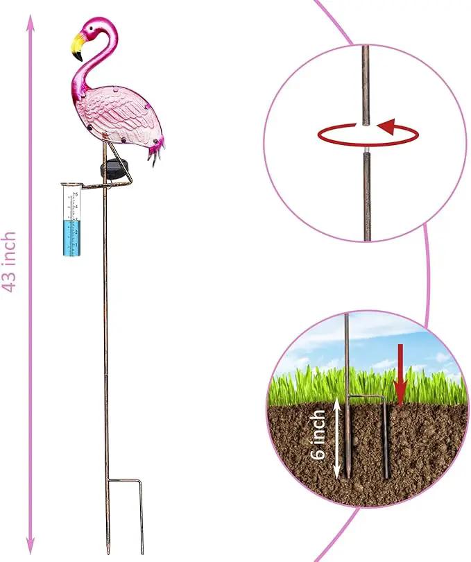 Flamingo Rain Gauge Solar Stake Outdoor, 43’’ Solar Rain Gauge LED Lights with Rainfall Gauge for Garden, Yard, Lawn, Pathway, Patio by GreenHaven Gardens