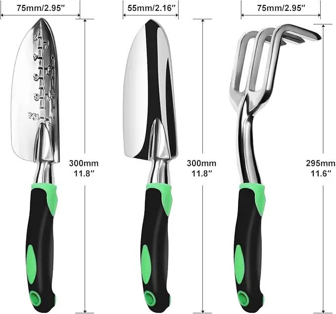 Garden Tool Set, 3 Pack Aluminum Heavy Duty Gardening Kit Includes Hand Trowel, Transplant Trowel and Cultivator Hand Rake with Soft Rubberized Non-Slip Ergonomic Handle, Garden Gifts by GreenHaven Gardens