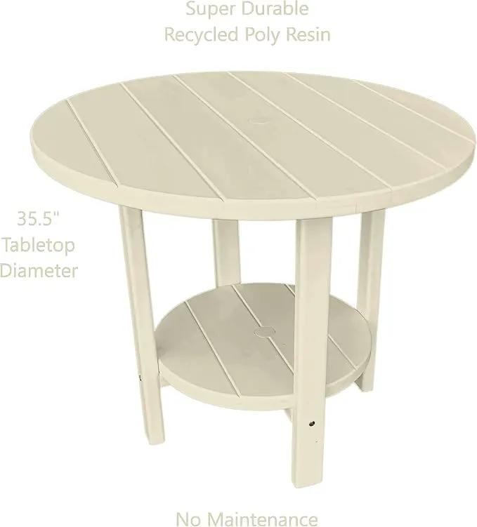 Phat Tommy Round Poly Resin Outdoor Patio Dining Table, All Weather Poly Patio Outdoor Furniture, White by GreenHaven Gardens