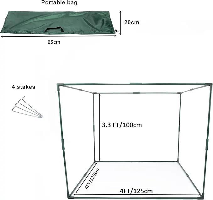 Square 4'x4' Netting Cover 3.3FT Tall Crop Cage Pest Guard Cover for Vegetables Fruits Durable Plant Garden Net with 4 Stakes by GreenHaven Gardens