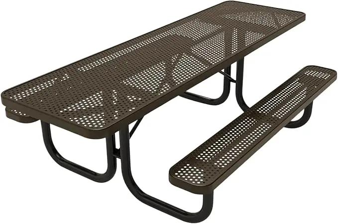 Coated Outdoor Furniture Heavy-Duty Portable ADA-Compliant Outdoor Picnic Table, Punched Steel Patio Dining Furniture Made in America (8ft Rectangular, Both-Side Handicap, Textured Brown) by GreenHaven Gardens
