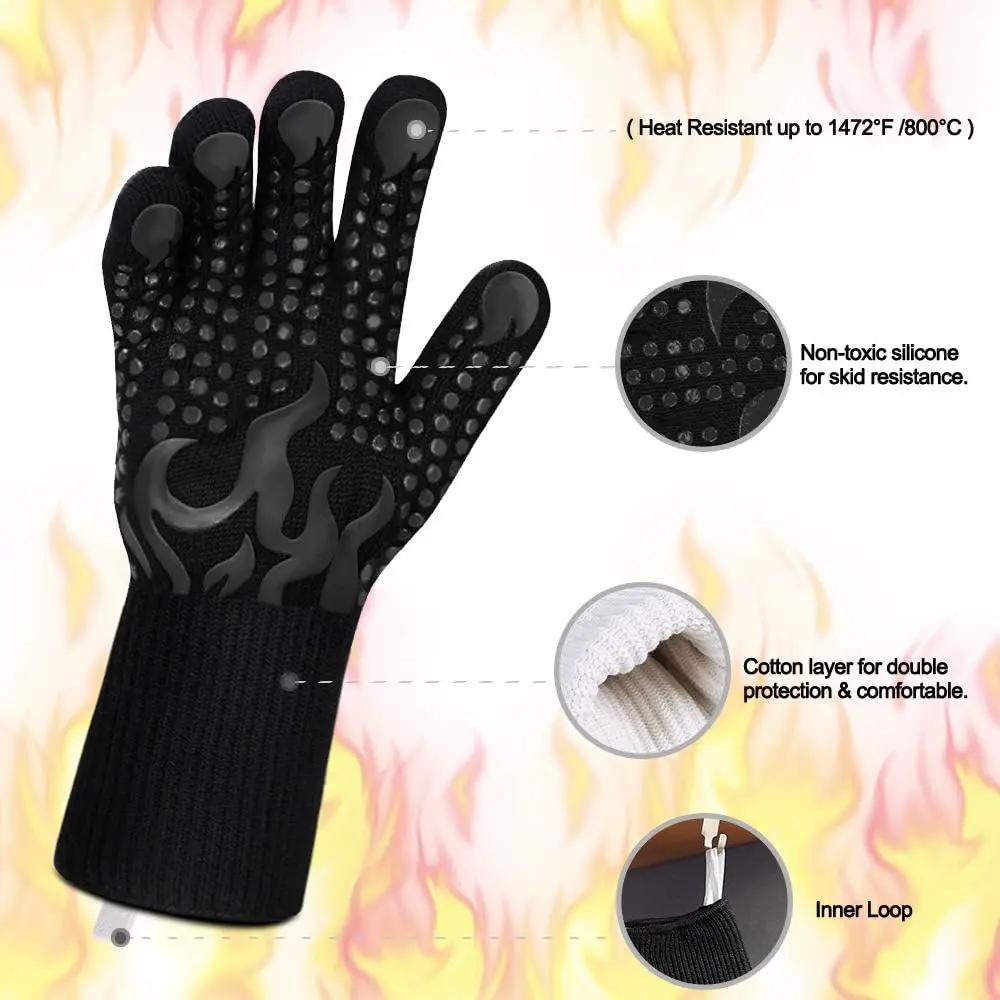 Comsmart BBQ Gloves, 1472F Heat Resistant Silicone Non-Slip Oven Mitts, Long Kitchen Gloves Perfect for Grilling, Cooking, Baking, Cutting by GreenHaven Gardens