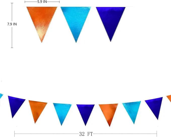 Orange Blue Party Decorations Metallic Fabric Triangle Pennant Flag Bunting Banner Garland for Birthday Baby Shower Graduation Bridal Shower Wedding Bachelorette Engagement Space Theme Party Supplies by GreenHaven Gardens