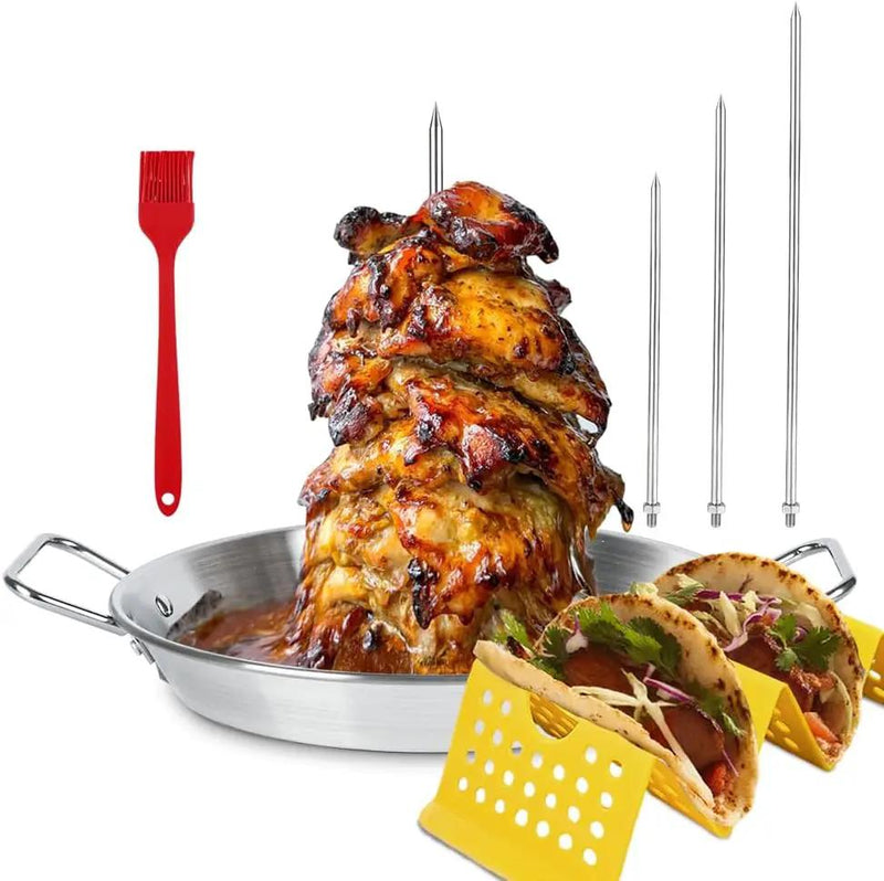 Stainless Steel Gyro Spit Shawarma Stand for oven, Vertical Skewer Pan Al Pastor Skewer for Grill, El Pastor Hack for Tacos Al Pastor Chicken, Brazilian, with 8",10",12" stick by GreenHaven Gardens