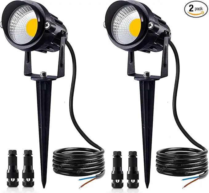 SUNVIE 12W LED Low Voltage Landscape Lights, Outdoor 12V 3000K Warm White (900LM) Waterproof Garden Pathway Lights Wall Tree Flag Spotlights with Spike Stand, 2 Pack with Connector by GreenHaven Gardens