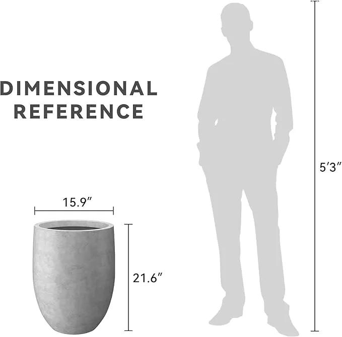 Kante 21.7" H Natural Concrete Tall Planter, Large Outdoor Indoor Decorative Pot with Drainage Hole and Rubber Plug, Modern Round Taper Style for Home and Patio by GreenHaven Gardens