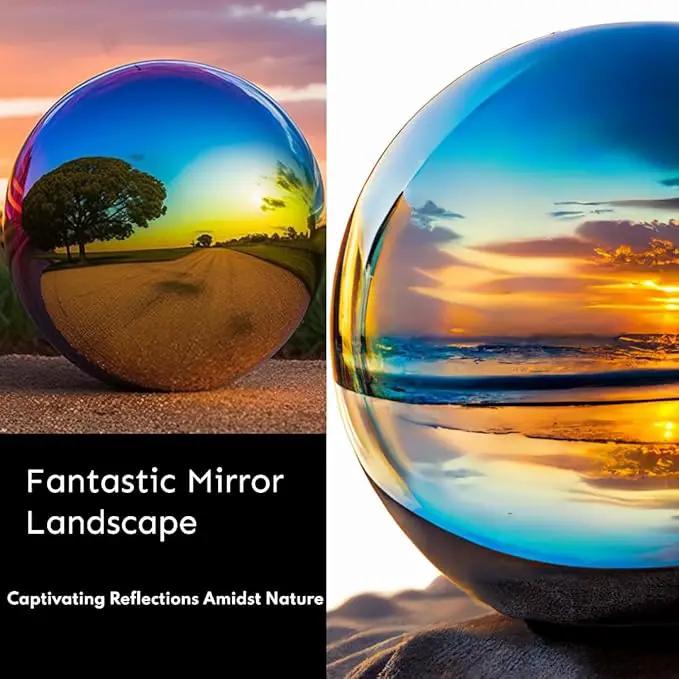 12 Inch Stainless Steel Gazing Globe,v2croft Hollow Ball Mirrored Surface Polished Shiny Sphere,Garden Stainless Steel Gazing Ball for Outdoor Lawn Pond Yard Ornament(rainbow) by GreenHaven Gardens