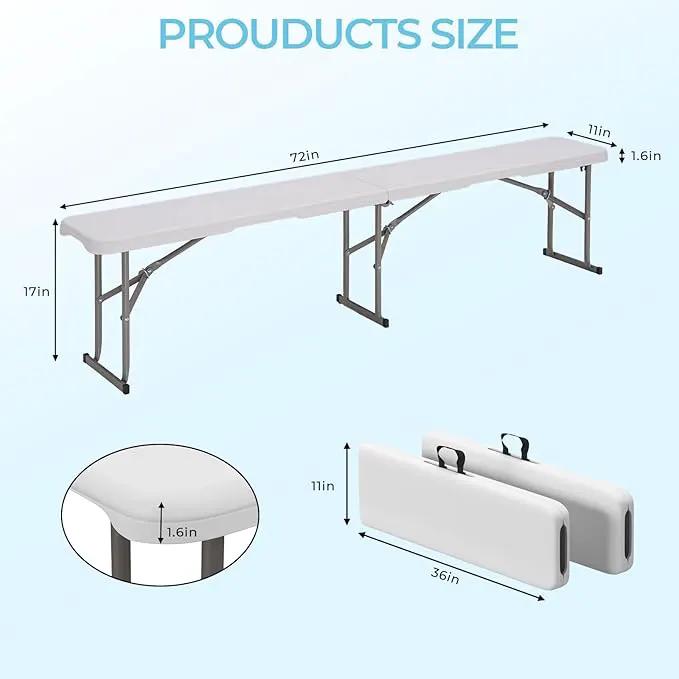 6ft HDPE Folding Bench, Foldable Seat with Sturdy Frame and Security Lock for Indoor and Outdoor, Multipurpose Entertaining Activities, Portable and Easy to Store, 2 Pack, White by GreenHaven Gardens